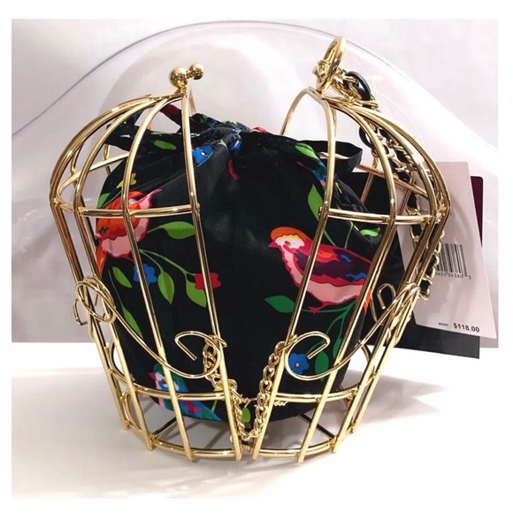 NWT Betsey Johnson 💋KITSCH BIRD IS THE WORD CAGE DANCER Drawstring Wristlet Bag - Picture 8 of 11